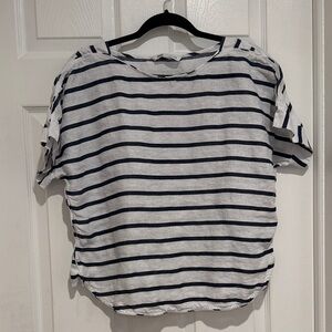 Zara White & Navy Striped Short Sleeve Crew Top